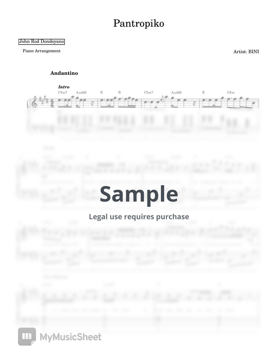 BINI - Pantropiko (PIANO SHEET) Sheets by John Rod Dondoyano