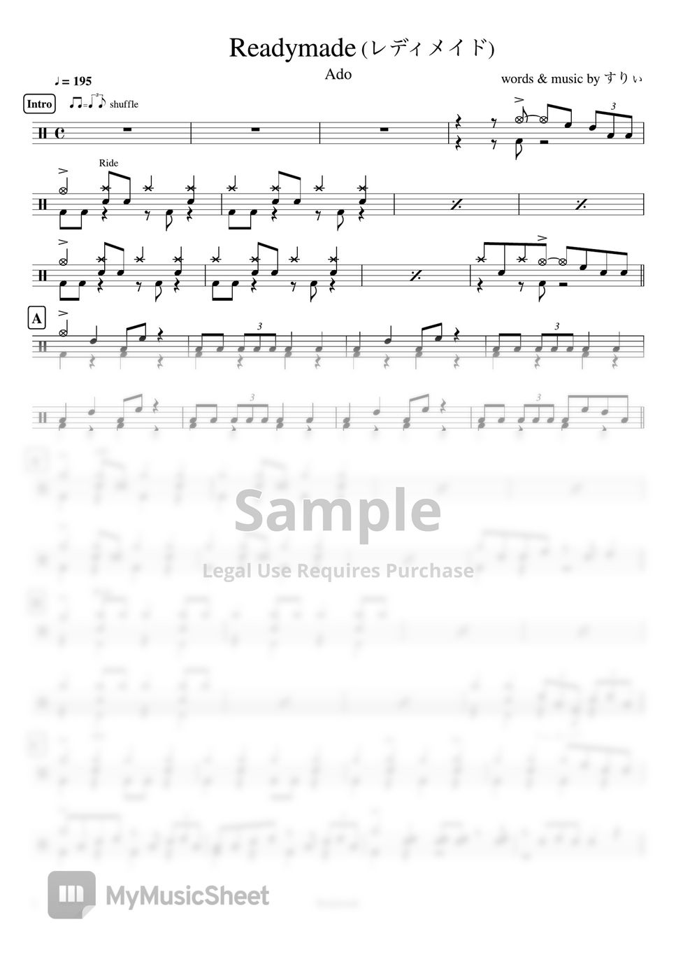 Ado - Readymade (レディメイド) by Cookai's J-pop Drum sheet music!!!