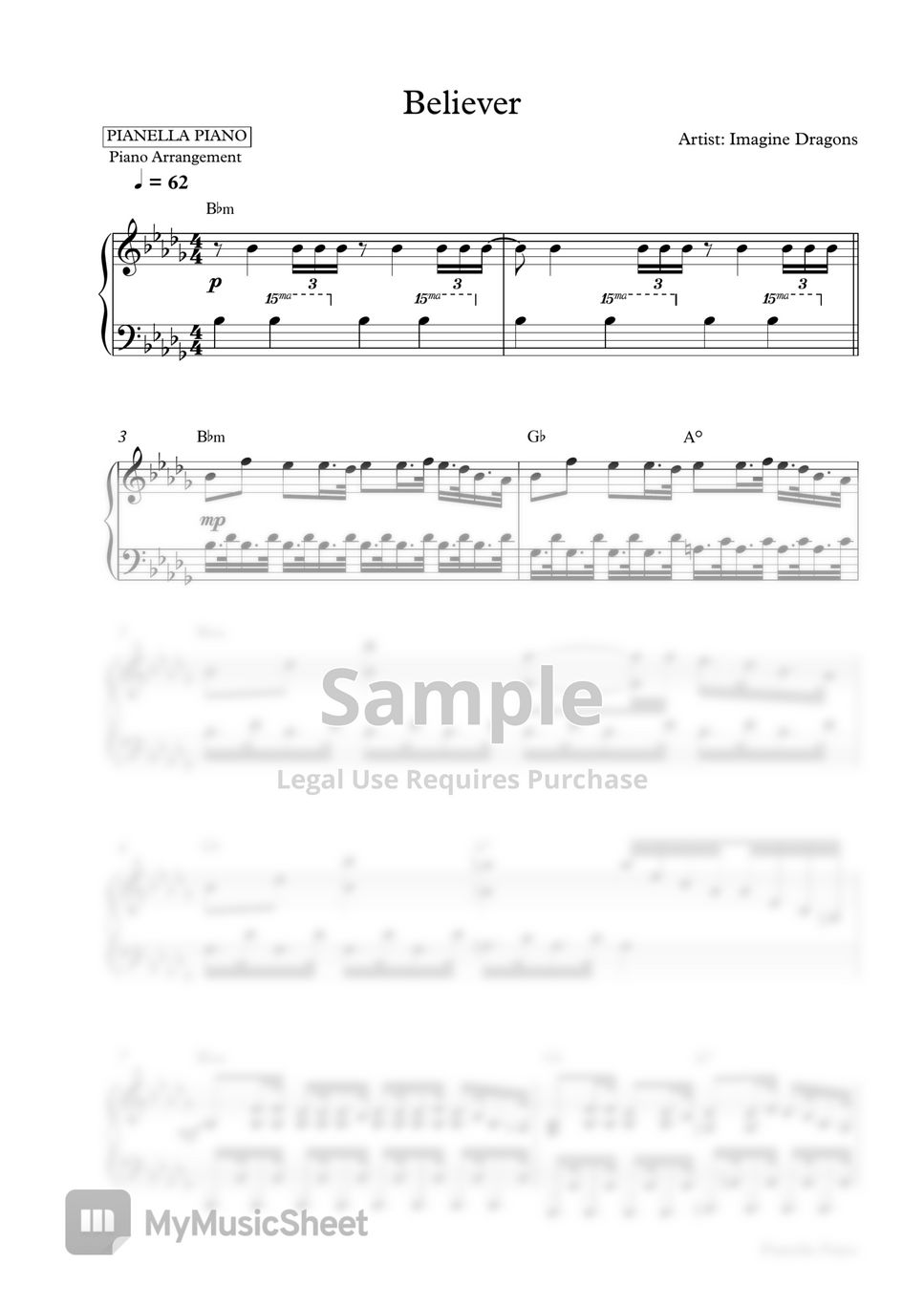 Imagine Dragons - Believer (Piano Sheet) Sheets by Pianella Piano