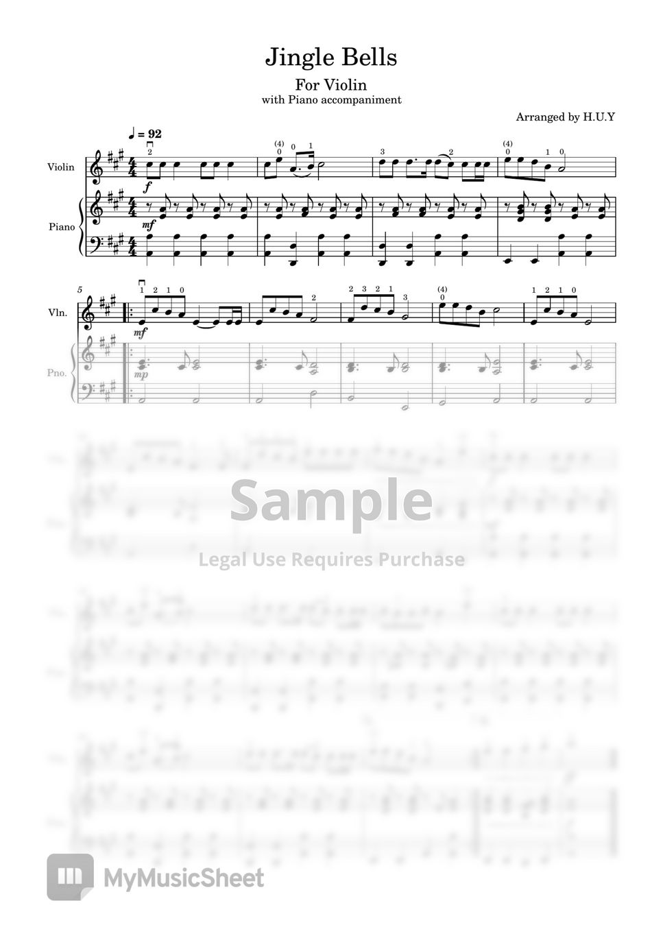 Jingle Bells (Violin with Piano Sheet by H.U.Y