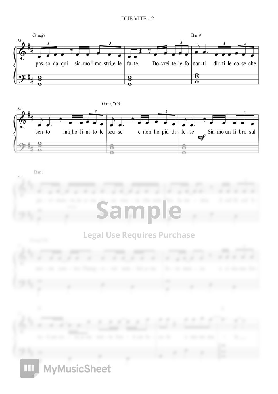 Marco Mengoni - DUE VITE (Lead Sheet) by Ivan Marini