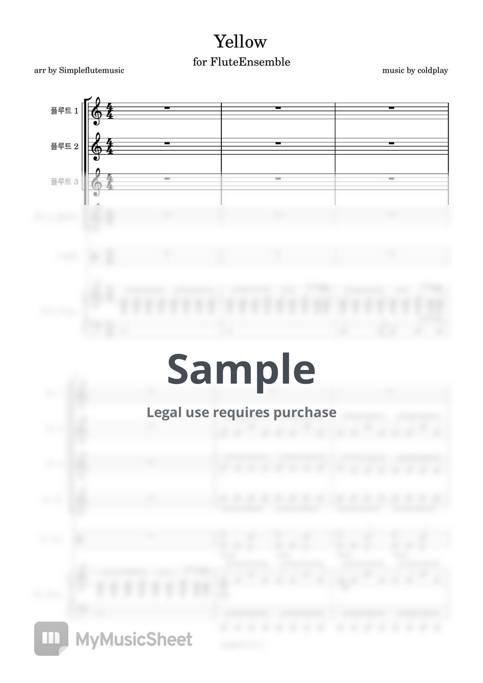 coldplay - Yellow (4 Flutes/Drum/Piano and MR) by Simpleflutemusic