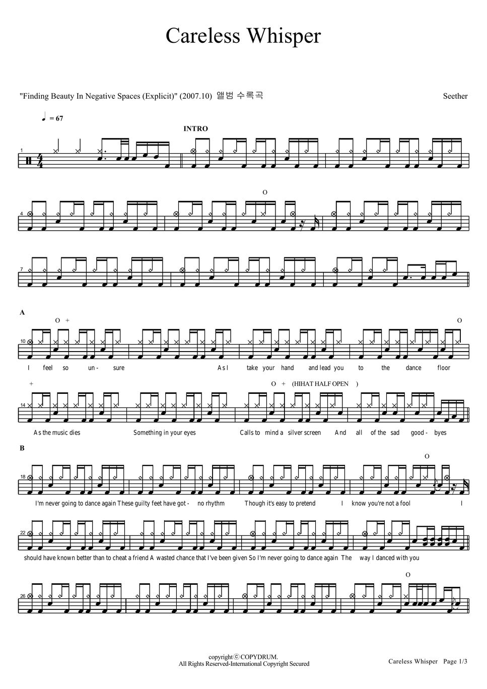 Seether careless whisper sheet by copydrum