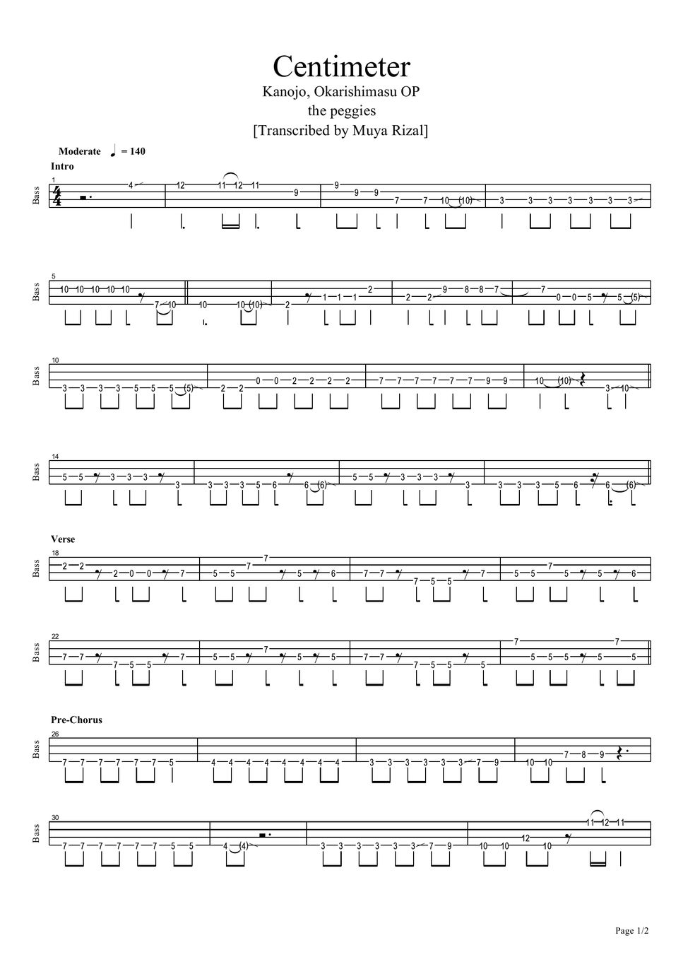 the-peggies-centimeter-bass-tab-short-ver-sheets-by-muya-rizal