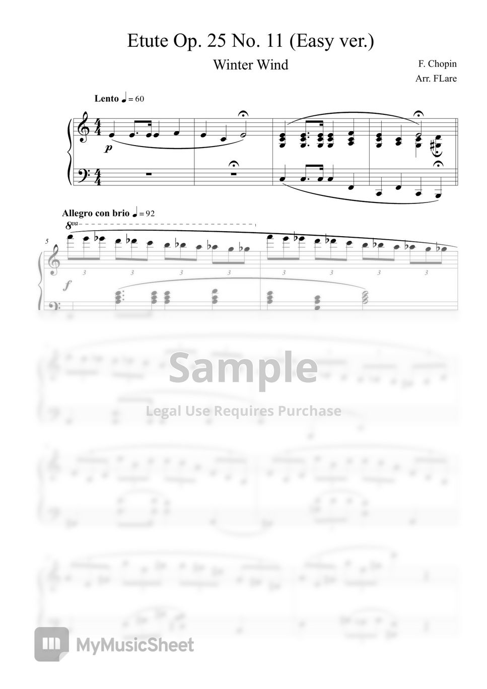 F. Chopin (쇼팽) - 에튀드 Op.25 No.11 겨울바람 (쉬운 악보) by FLare