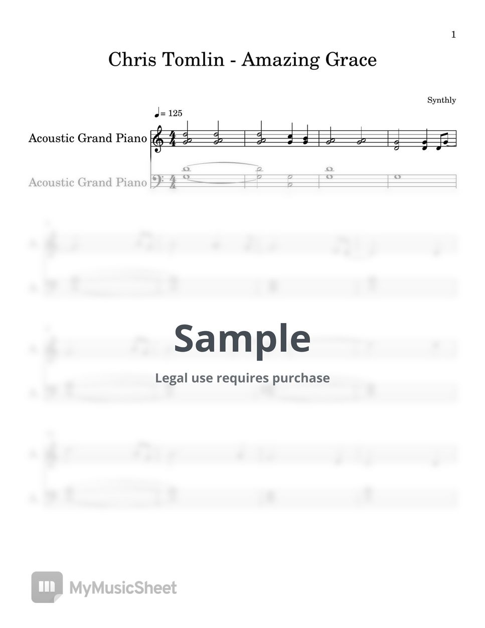 Chris Tomlin - Amazing Grace (EASY PIANO SHEET) Sheets by Synthly