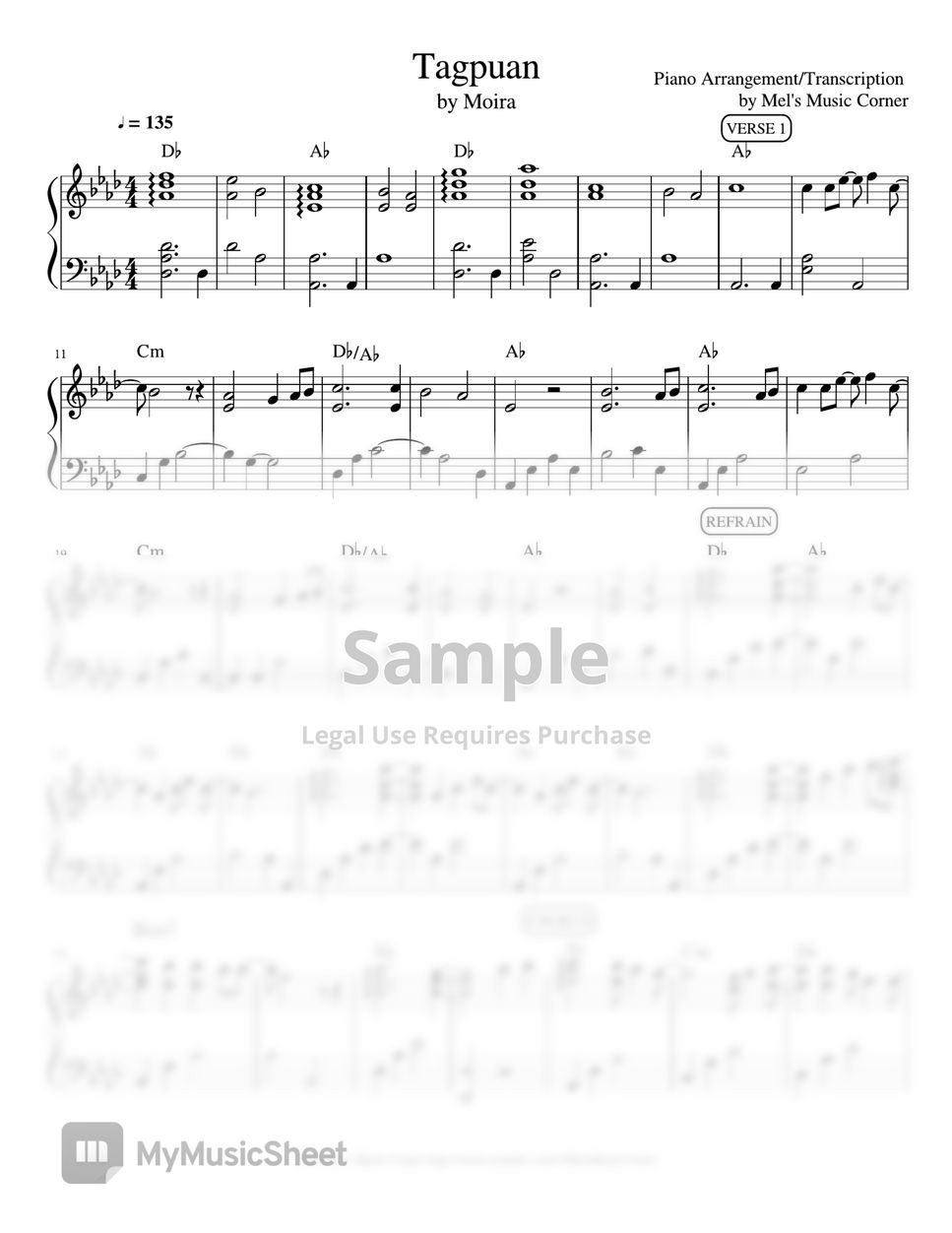 Moira dela Torre - Tagpuan (piano sheet music) by Mel's Music Corner