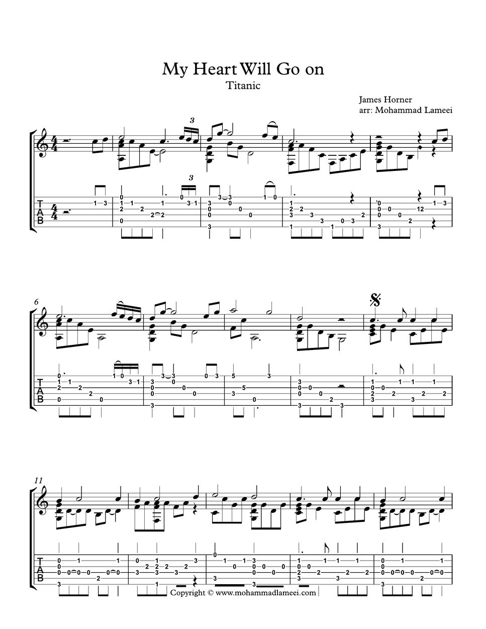 Titanic My Heart Will Go On Tab + 1staff by Mohammad Lameei