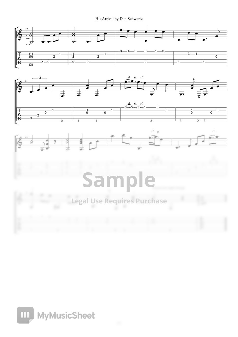 Dan Schwartz - His Arrival (TAB Sheet Music) Tab + 1staff by guitar kuitar