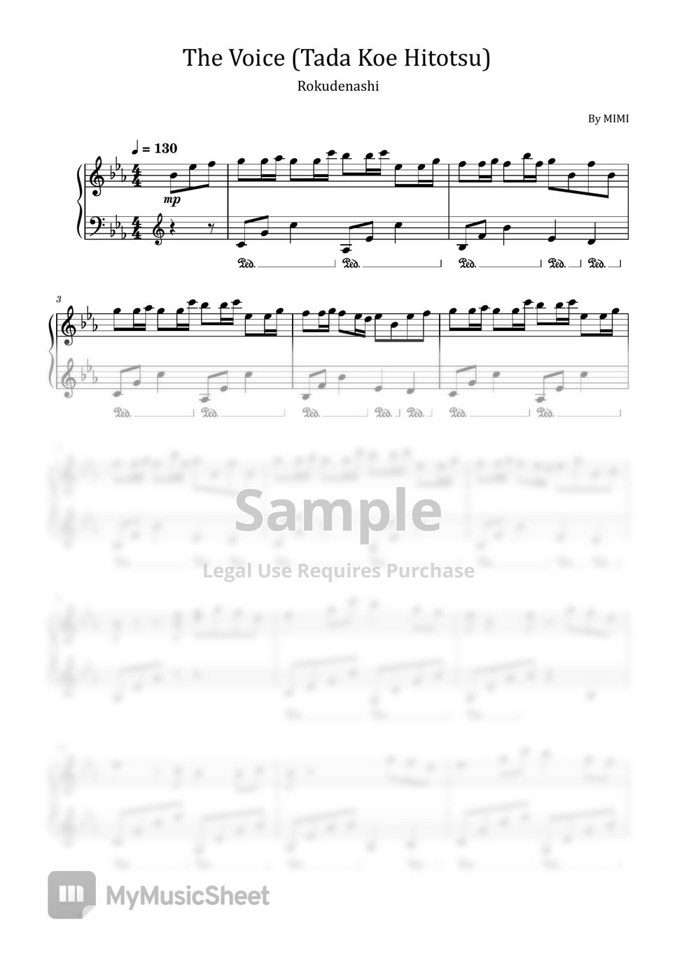 MIMI - The Voice (Tada Koe Hitotsu) (ただ声一つ - Rokudenashi - For Piano Solo) by poon