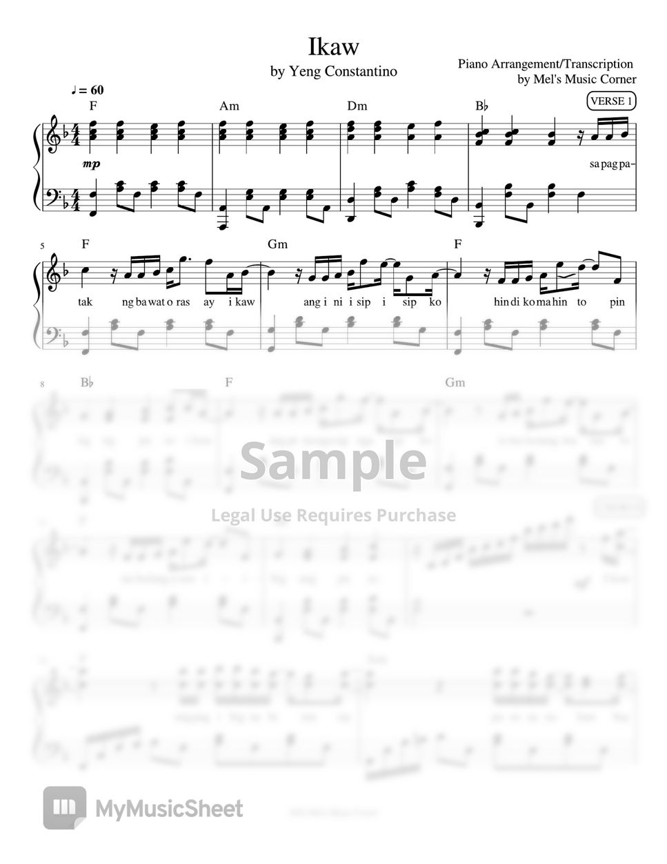 Yeng Constantino - Ikaw (piano sheet music) by Mel's Music Corner