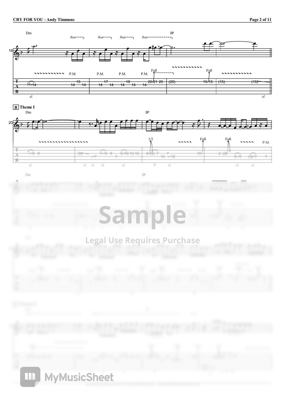 Andy Timmons - Cry For You エレクトリックギタータブPDF | mymusic5