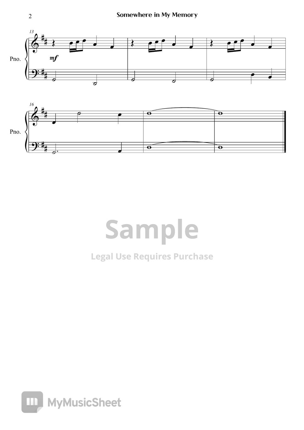 Home Alone Somewhere in My Memory 악보 by Right Now Piano