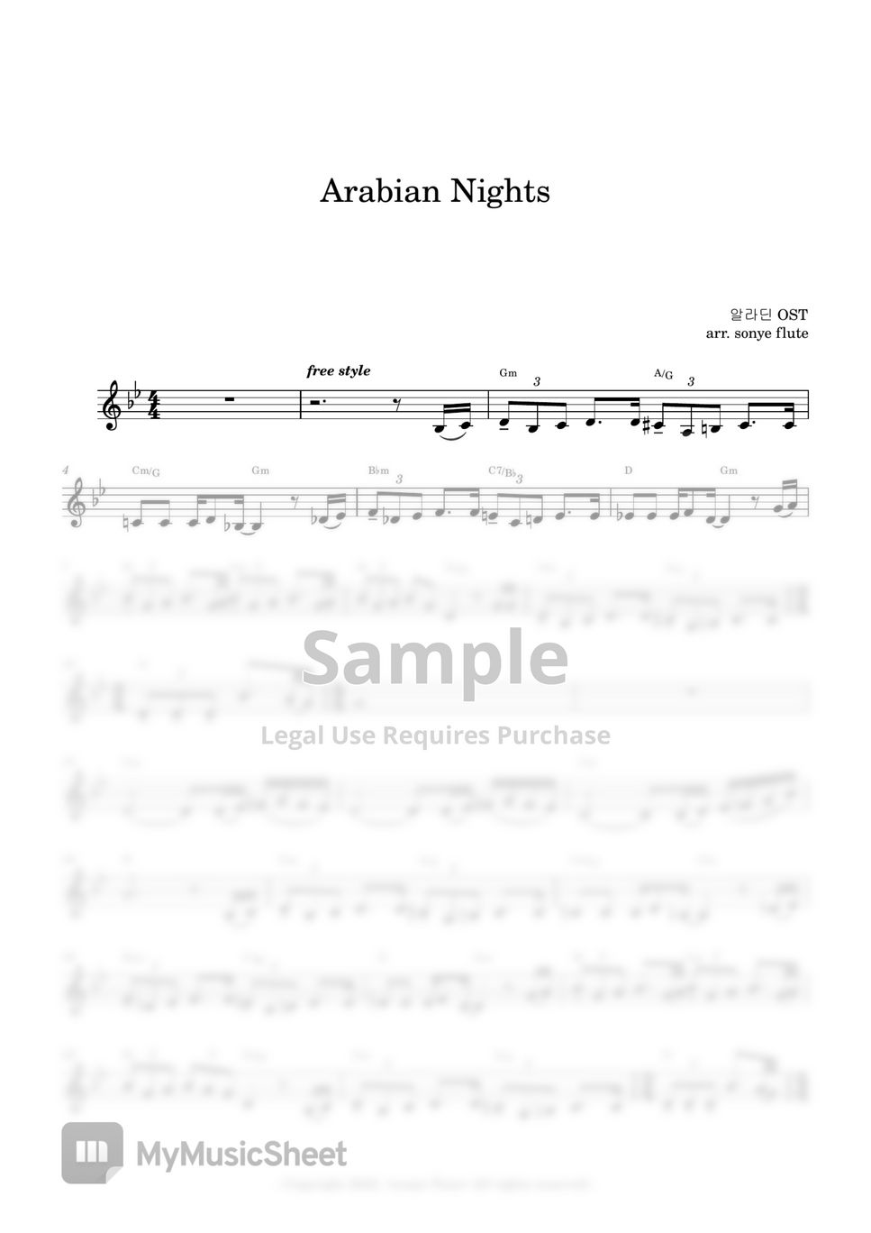 Aladdin OST - Arabian Nights (Flute Music Sheet) by sonye flute