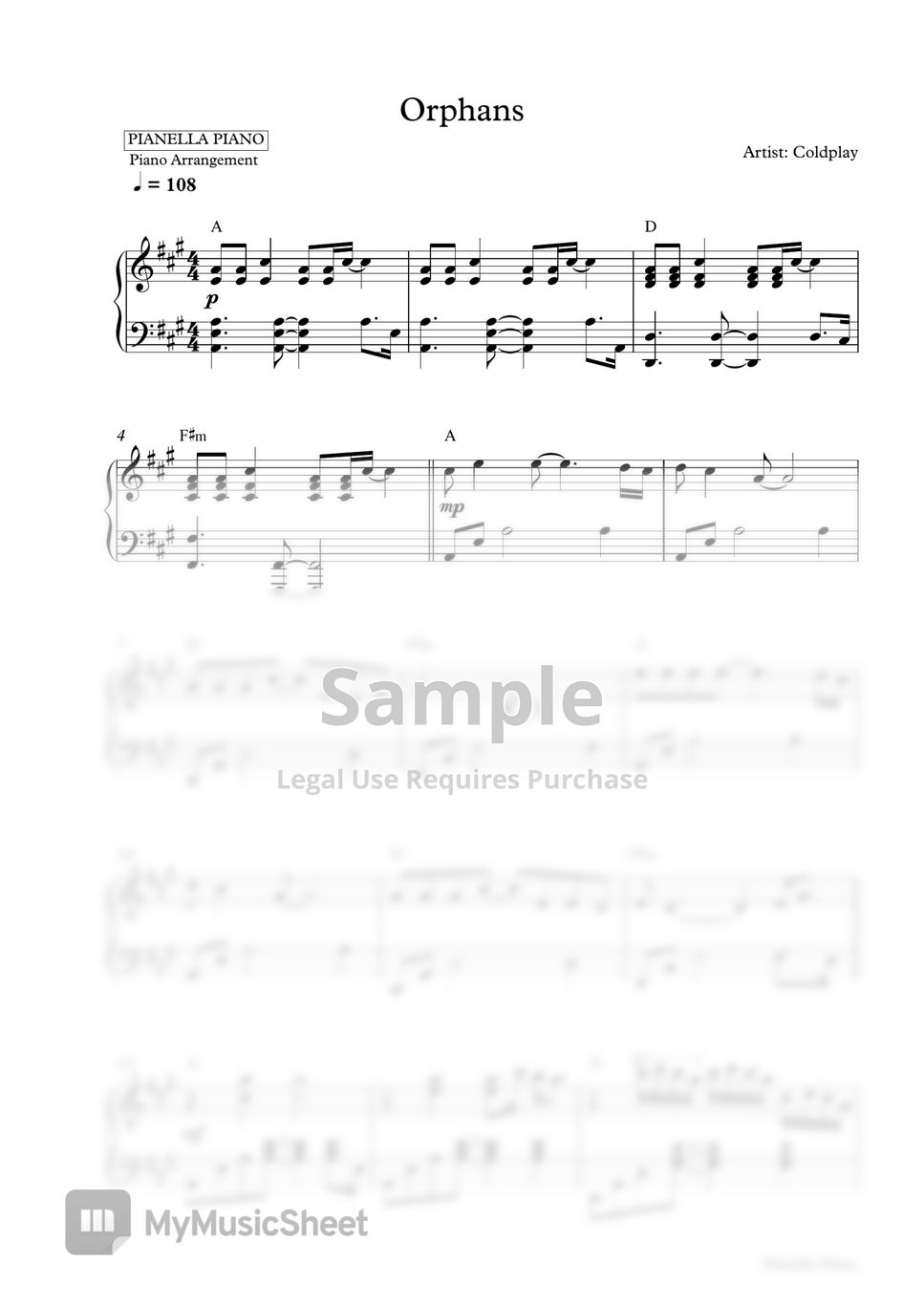 Coldplay - Orphans (Piano Sheet) by Pianella Piano