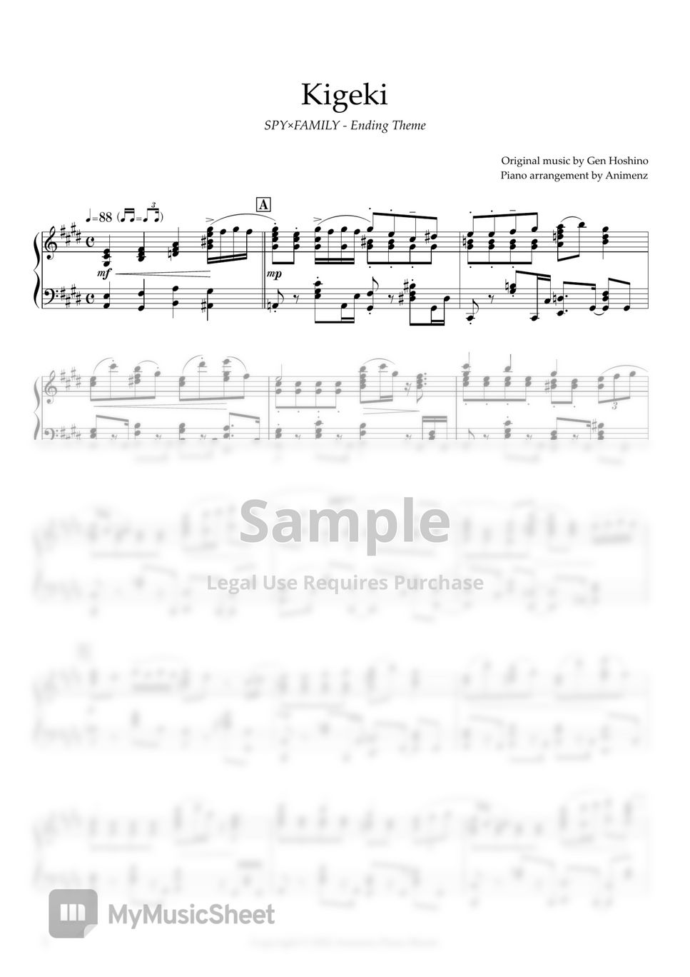 Comedy (Kigeki) Sax/Piano - Spy X Family ED1 Sheet music for Piano