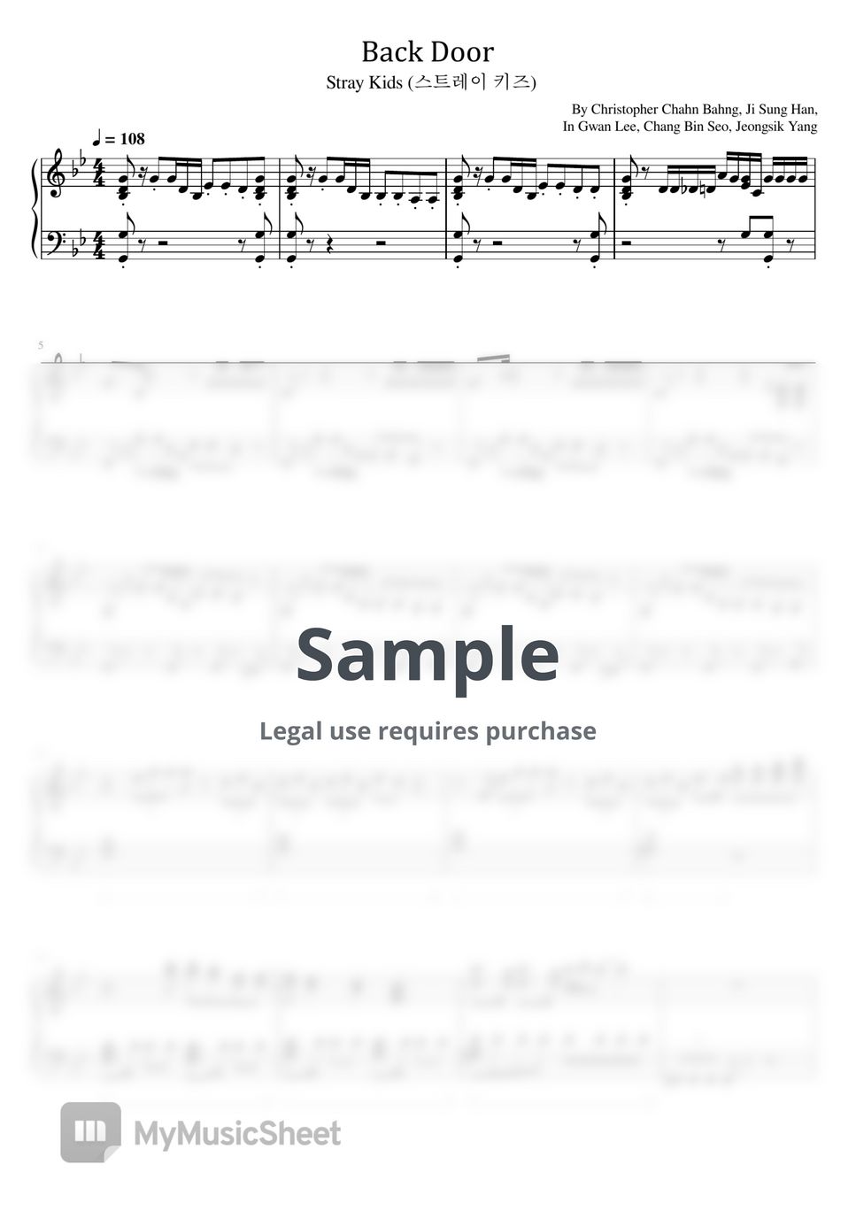 By Christopher Chahn Bahng, Ji Sung Han, In Gwan Lee, Chang Bin Seo, Jeongsik Yang - Back Door (Stray Kids - For Piano Solo) by poon