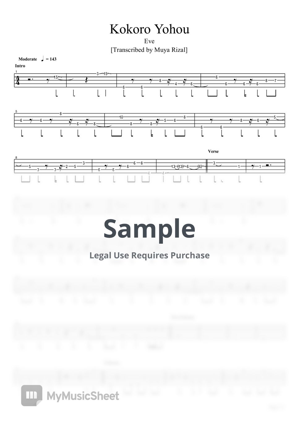 Eve Kokoro Yohou (Bass TAB) Sheets by Muya