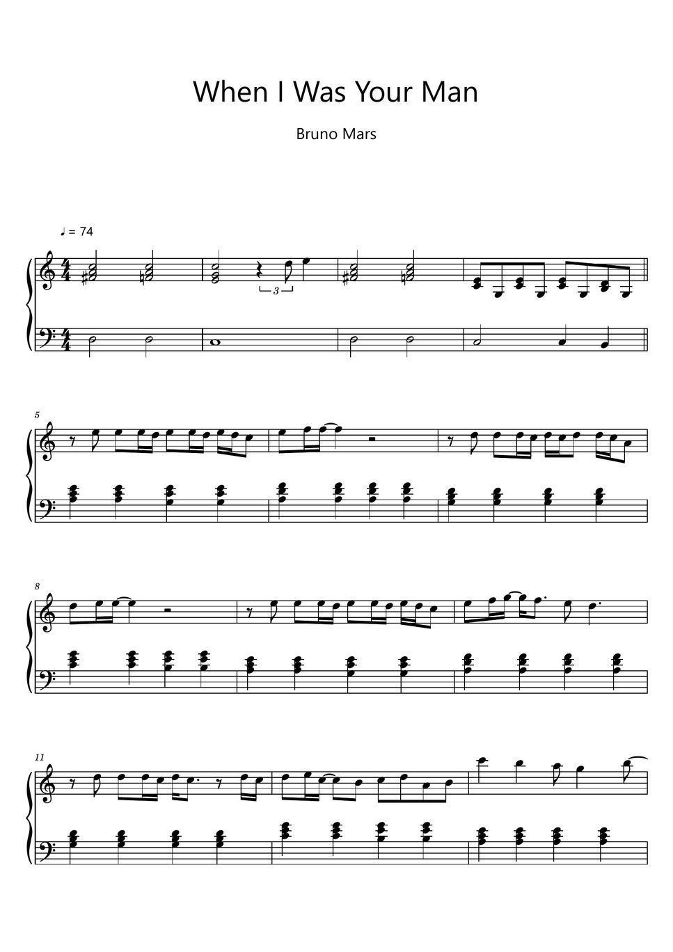 Bruno Mars When I Was Your Man Sheet Music Midi Sheets By Sayu