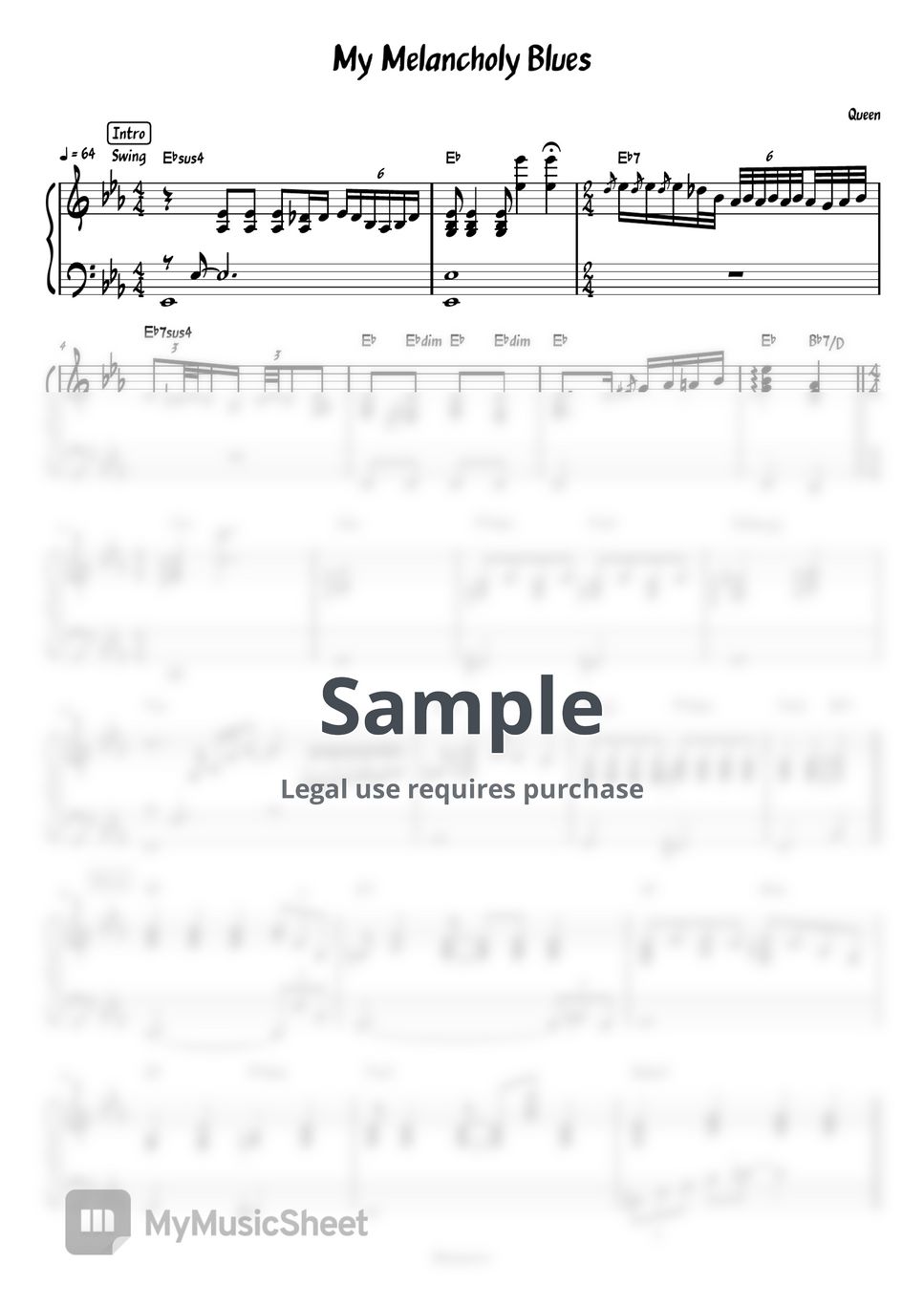 Queen My Melancholy Blues (Piano Sheets by Meowscore