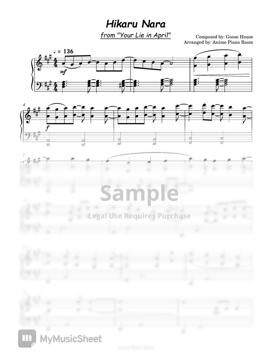 Hikaru nara from your lie in april anime piano song by anime