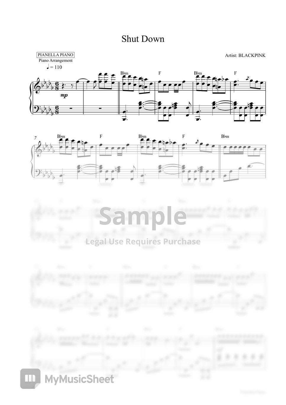 BLACKPINK - Shut Down (Piano Sheet) by Pianella Piano