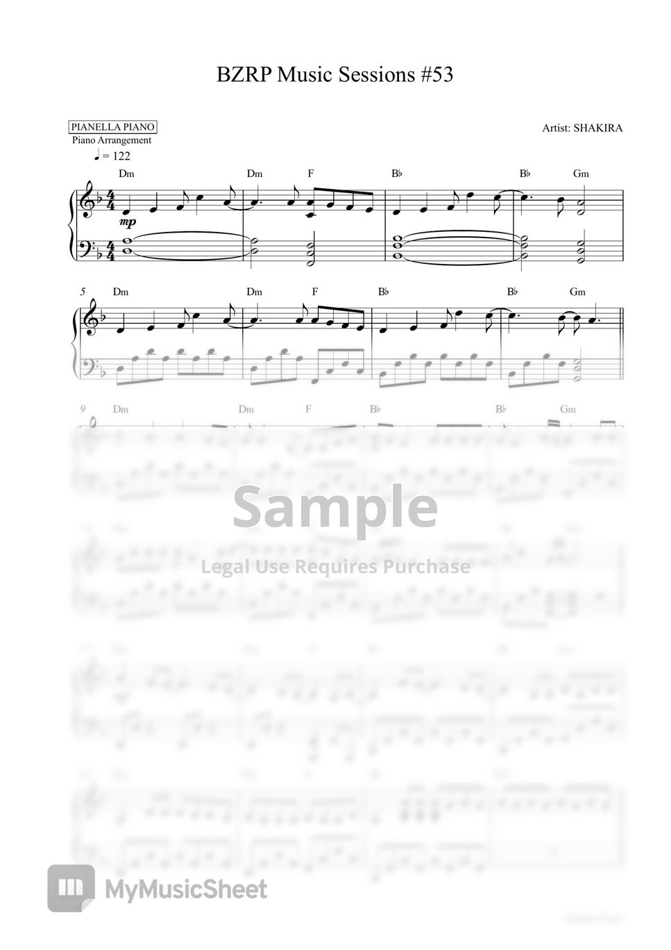 SHAKIRA - BZRP Music Sessions #53 (Piano Sheet) by Pianella Piano