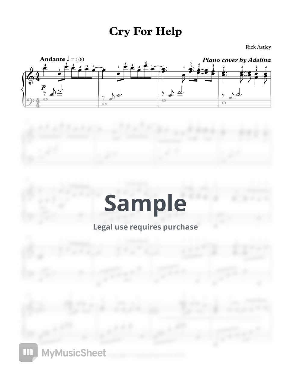 Rick Astley Cry for Help 악보 by Adelina Piano