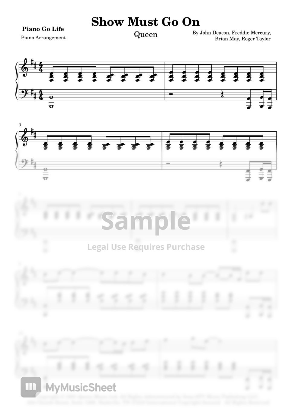 Queen - The Show Must Go On Sheet by Piano Go Life