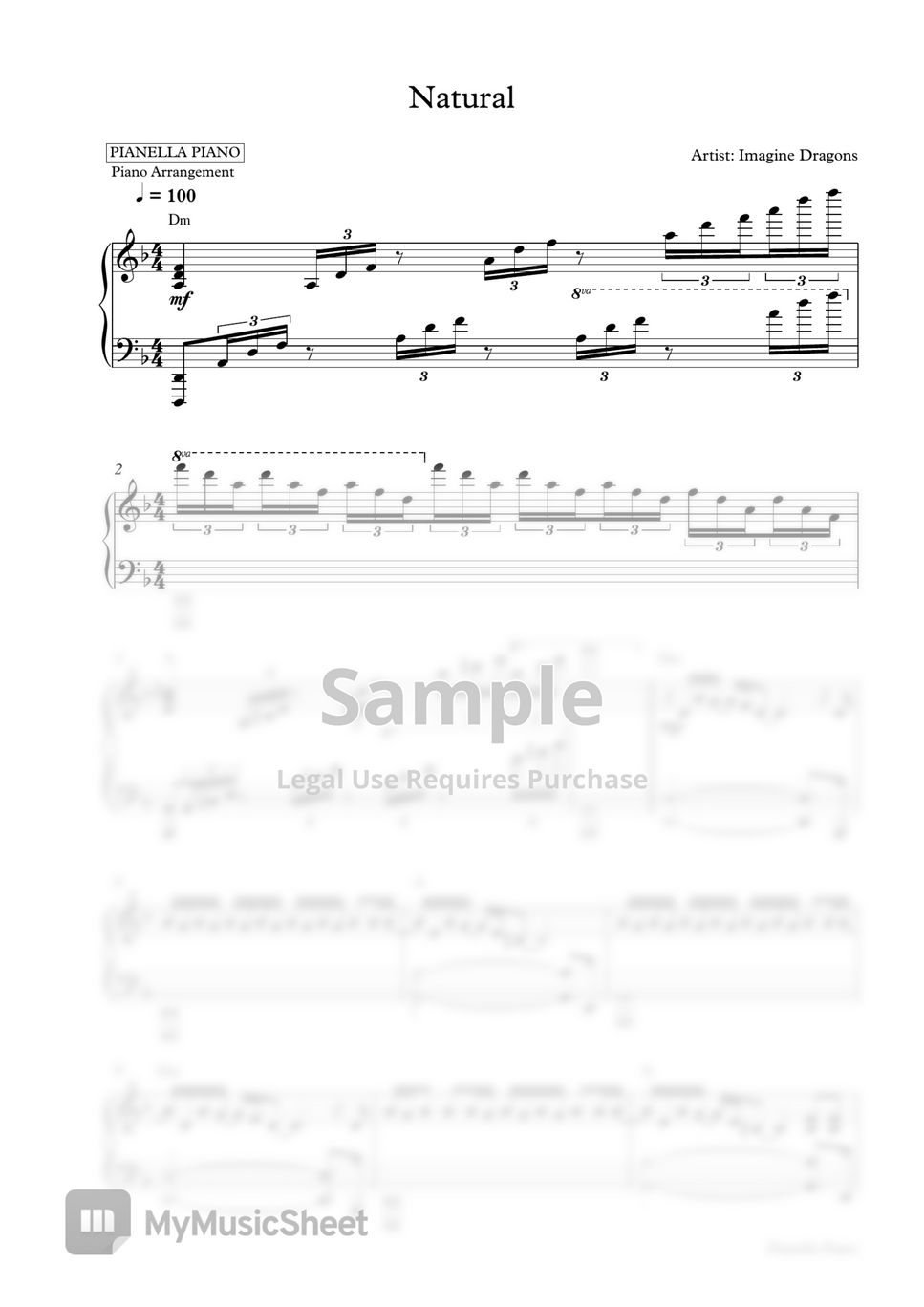 Imagine Dragons - Natural (Piano Sheet) by Pianella Piano
