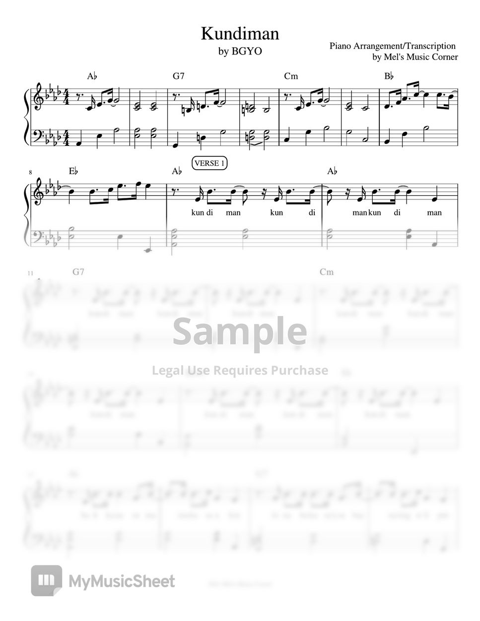 BGYO - Kundiman (piano sheet music) by Mel's Music Corner