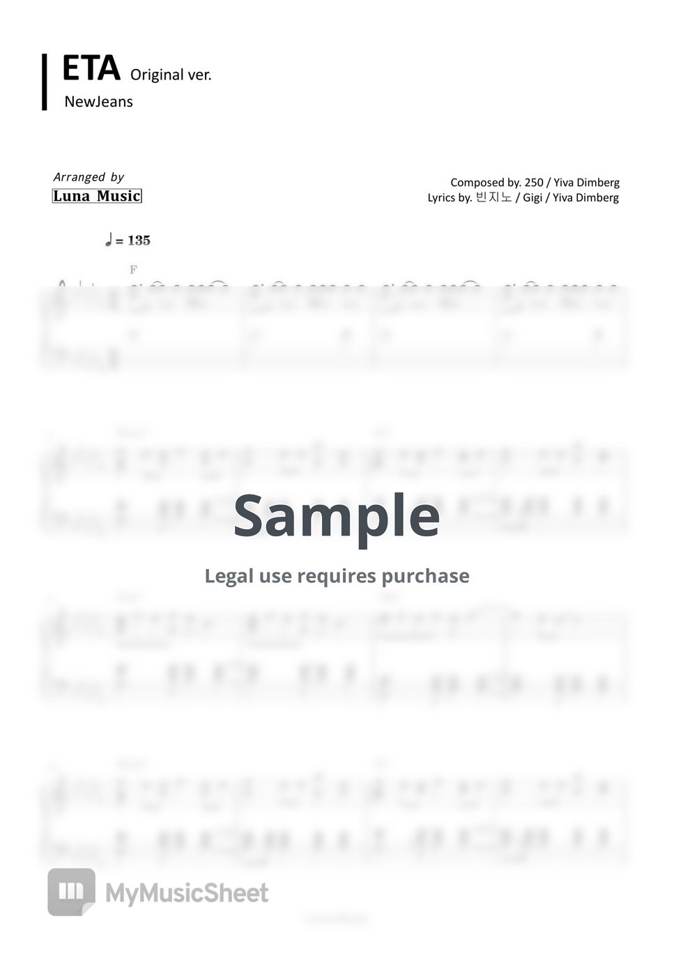NewJeans - ETA (Original Piano Sheet) Sheets by 𝐋𝐮𝐧𝐚 𝐌𝐮𝐬𝐢𝐜