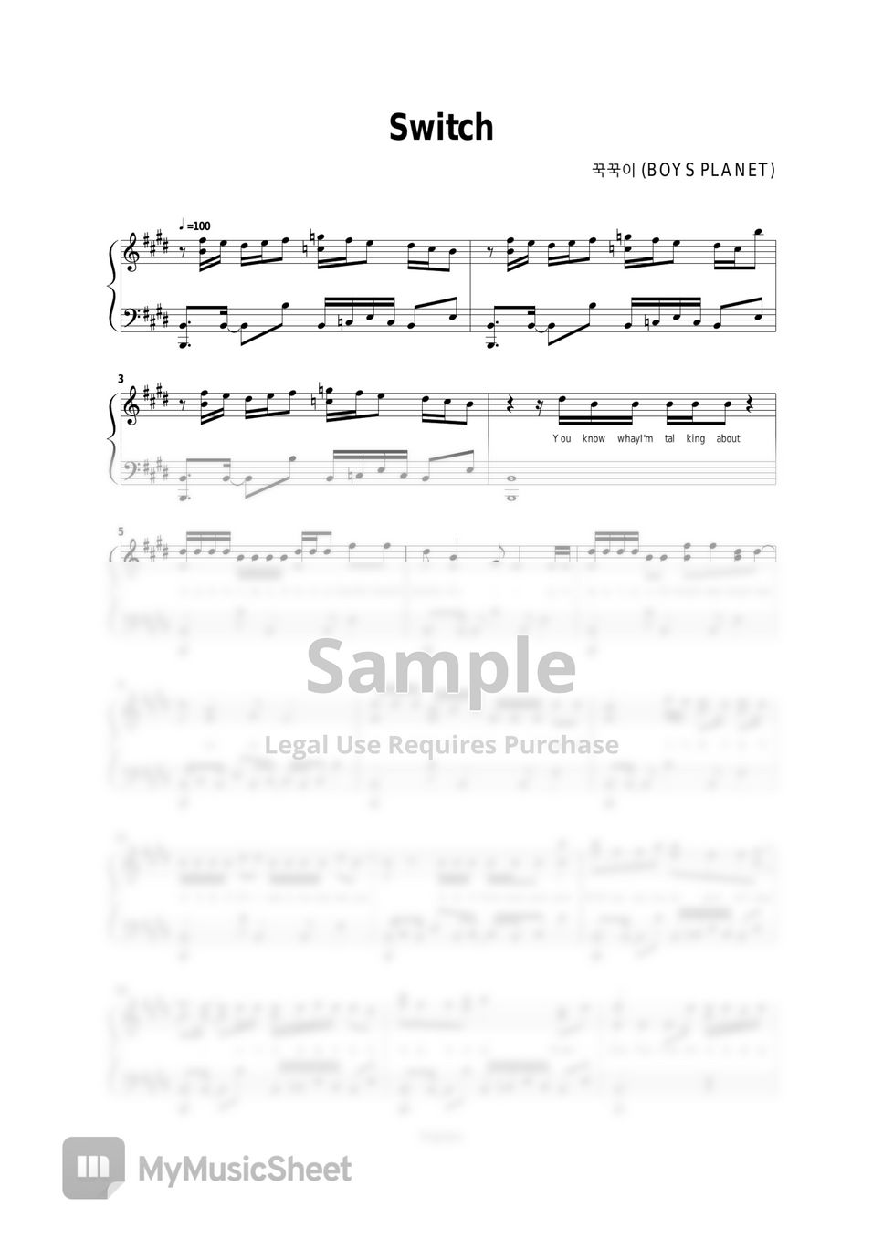 꾹꾹이 (BOYS Switch (피아노 악보 (Piano Sheet) / 가사 O) Sheets by Dopiano