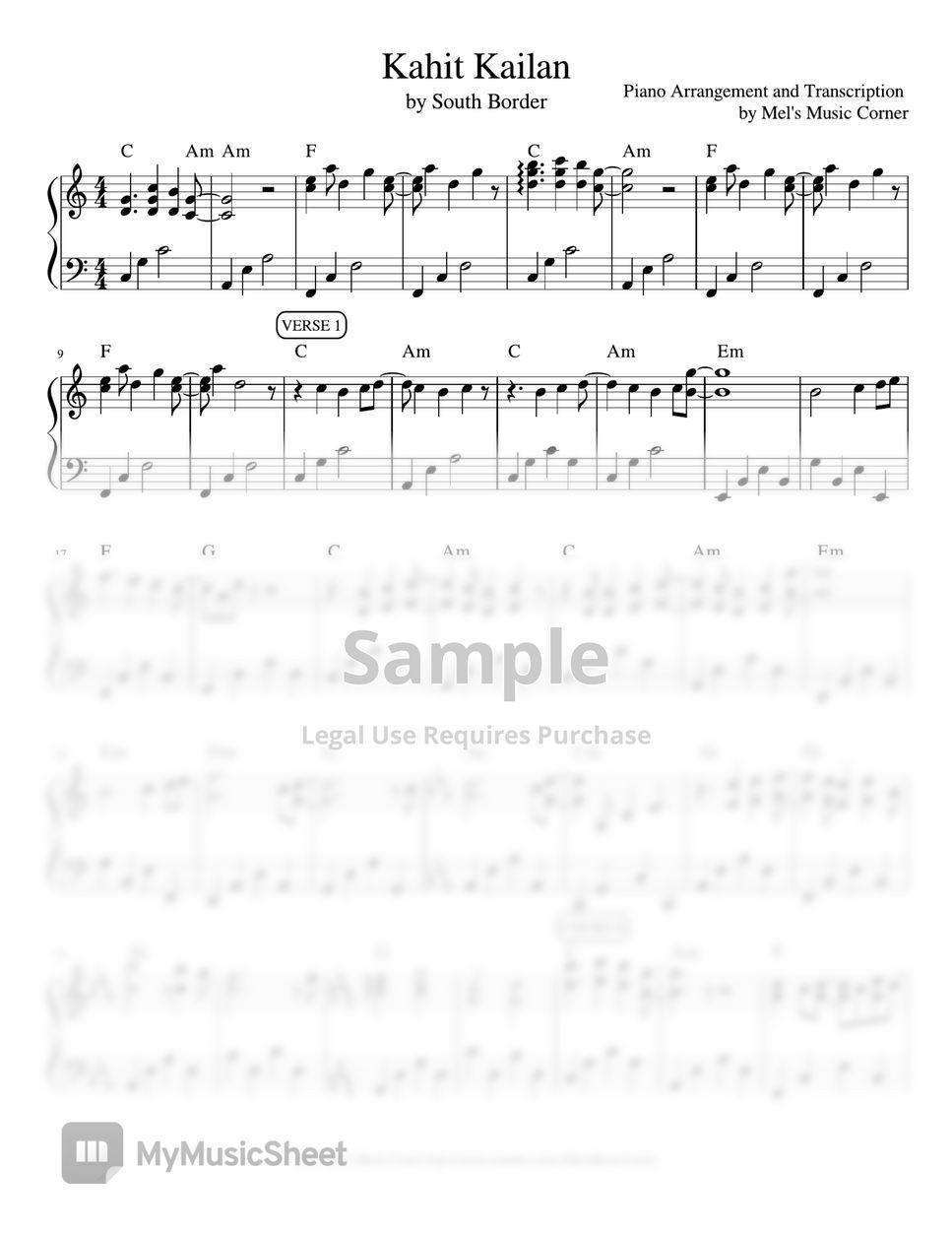 South Border - Kahit Kailan (piano sheet music) by Mel's Music Corner