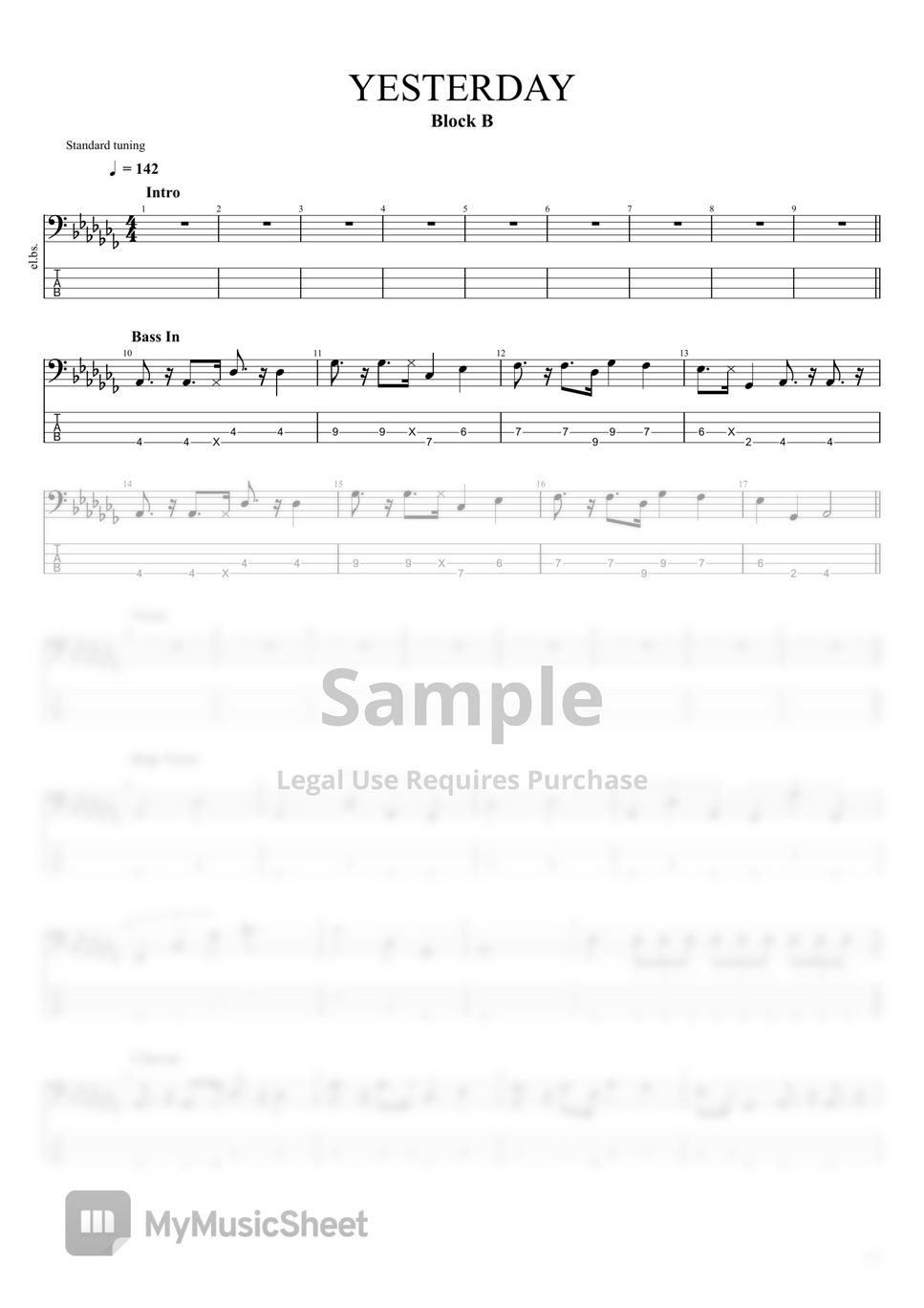 Block B YESTERDAY (베이스) Tab + 1staff by TUNA CRACKER