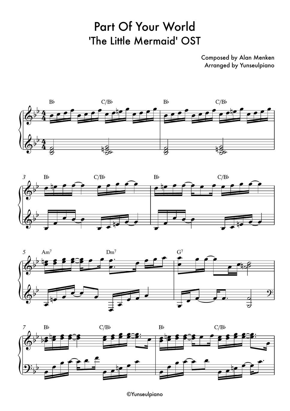 The little mermaid ost part of your world sheets by yunseulpiano