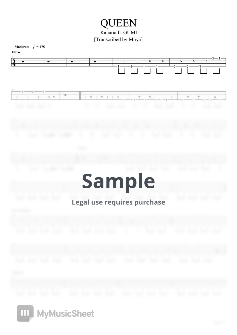 Kanaria QUEEN (Bass TAB) Sheets by Muya