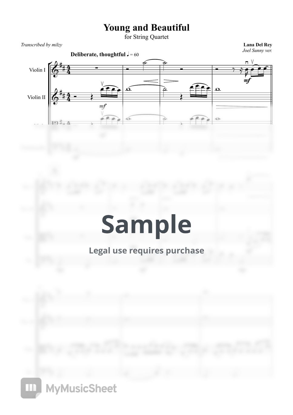 Lana Del Rey Young and Beautiful (String Quartet) Sheets by milzy