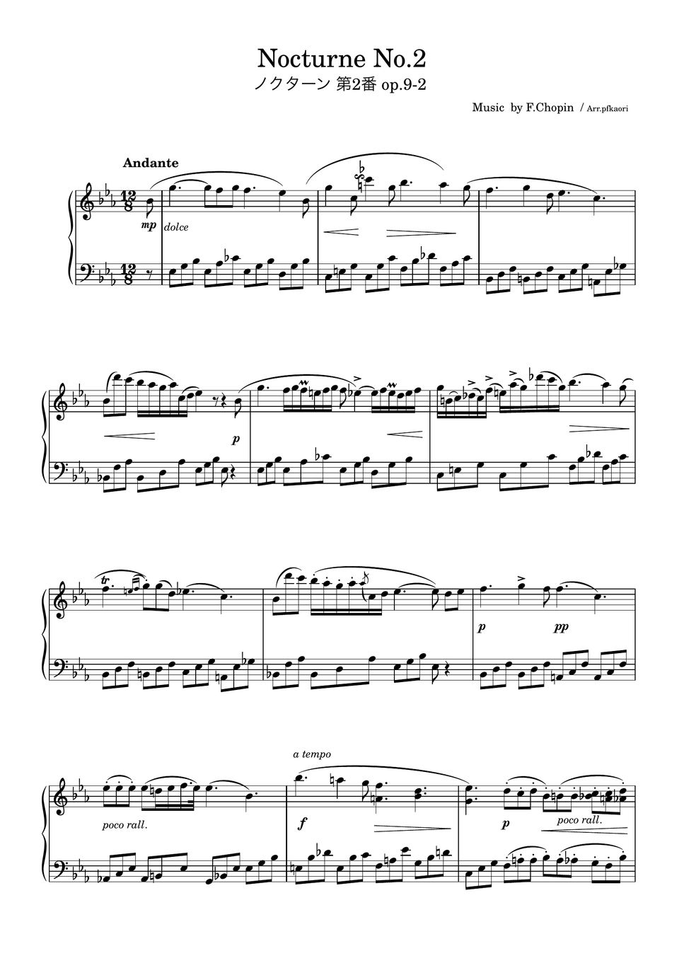 Chopin - Nocturne No. 2 (Es・Piano solo / Beginner to intermediate) by pfkaori