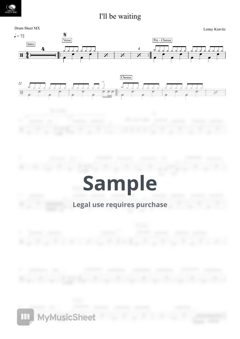 Lenny Kravitz - I'll be waiting Sheets by Drum Sheet MX