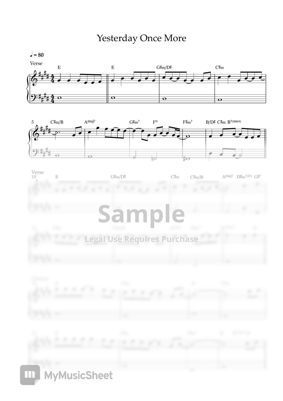 The Carpenters - Yesterday Once More (EASY PIANO SHEET) by Pianella Piano