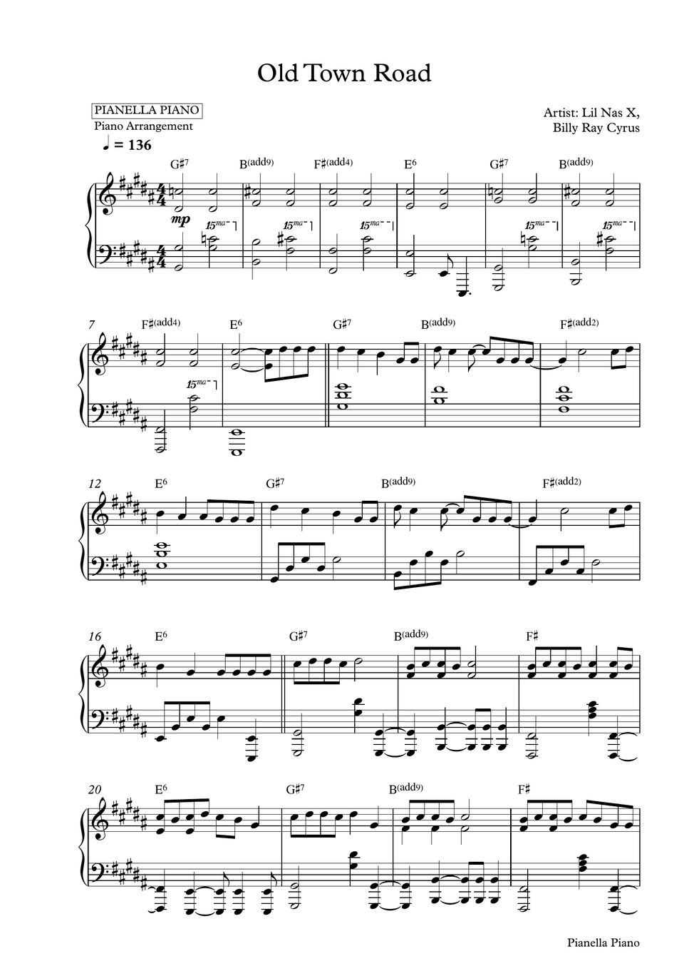 Lil nas x billy ray cyrus old town road piano sheet sheet by