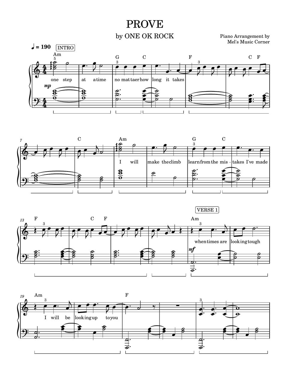 One Ok Rock - Prove (piano sheet music) 楽譜 by Mel's Music Corner