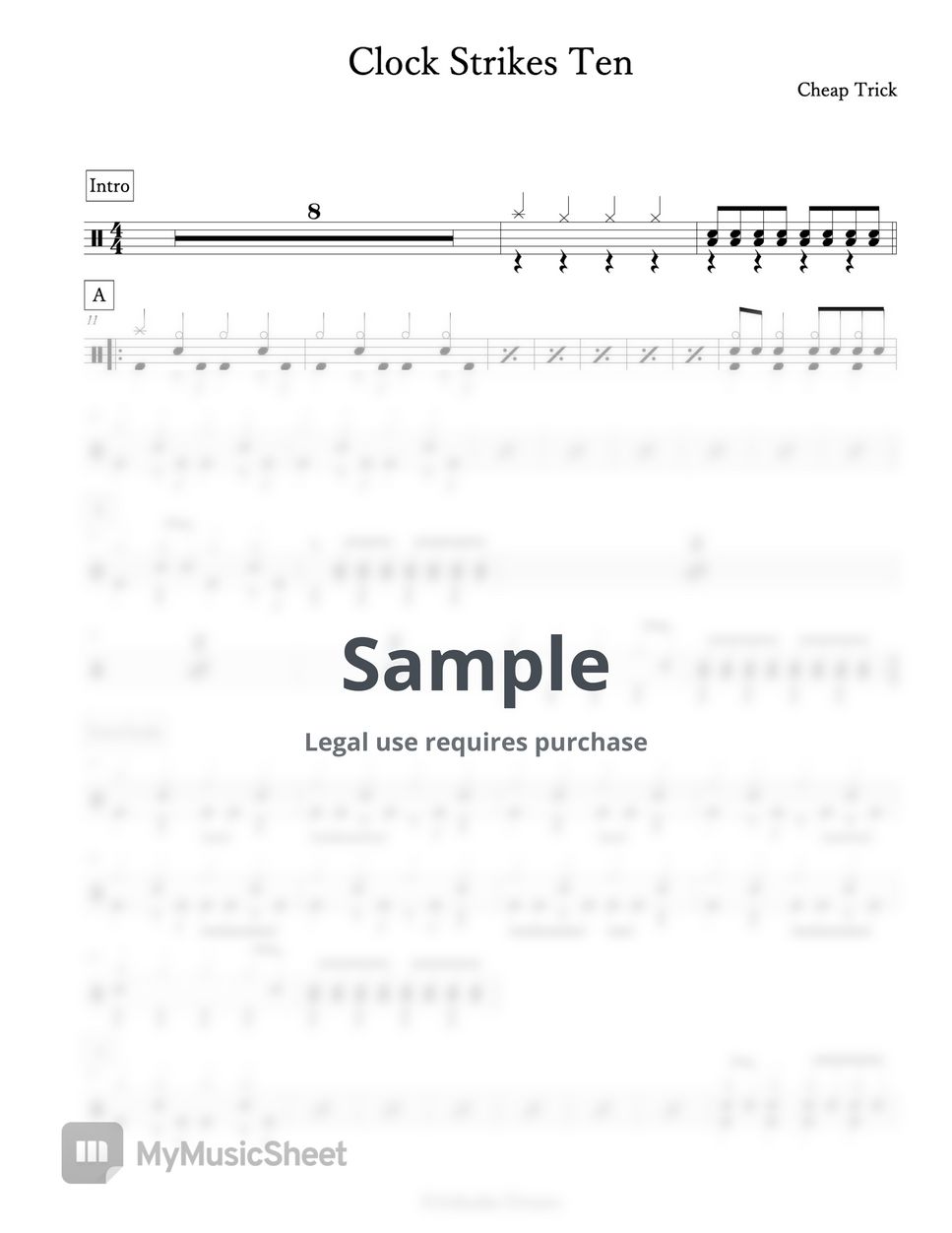 Cheap Trick Clock Strikes Ten Sheets by Arkadia Drums