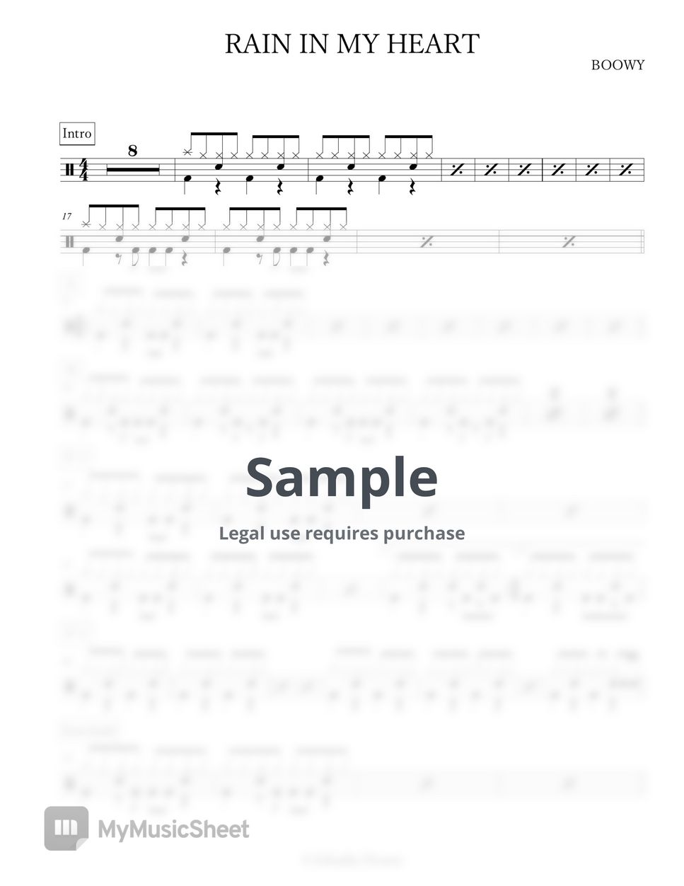 BOØWY - RAIN IN MY HEART Sheets by Arkadia Drums