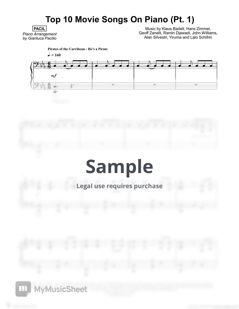 PACIL Top 10 Soundtracks On Piano (Pt. 1) Sheets by PACIL
