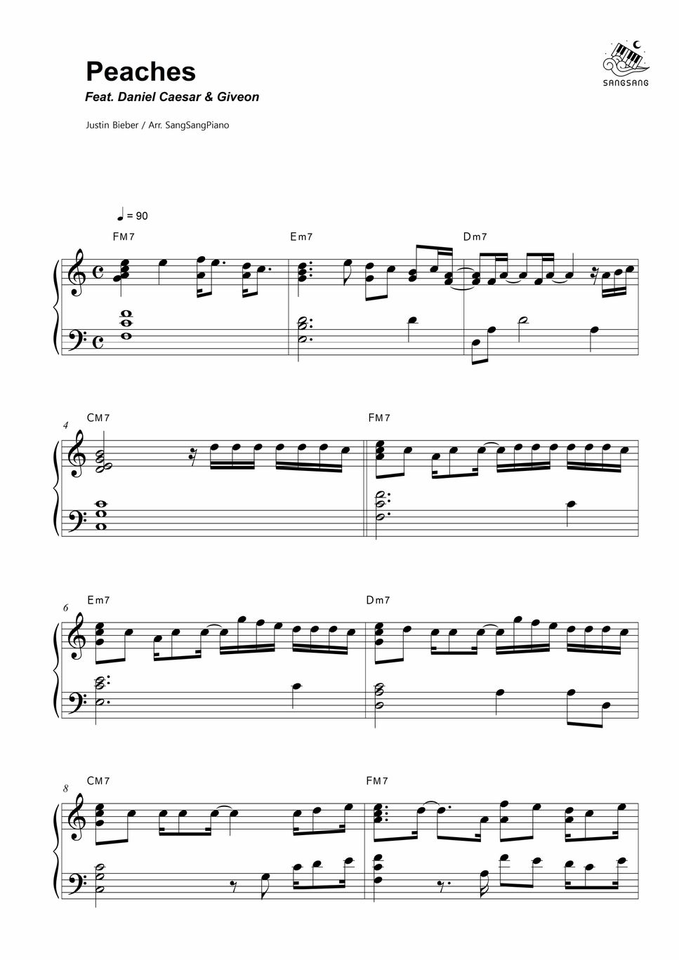 Justin Bieber Peaches 악보 by SangSangPiano