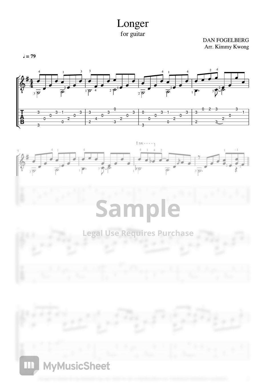 Dan Fogelberg - Longer (fingerstyle guitar TAB) Tab + 1staff by Kimmy Kwong