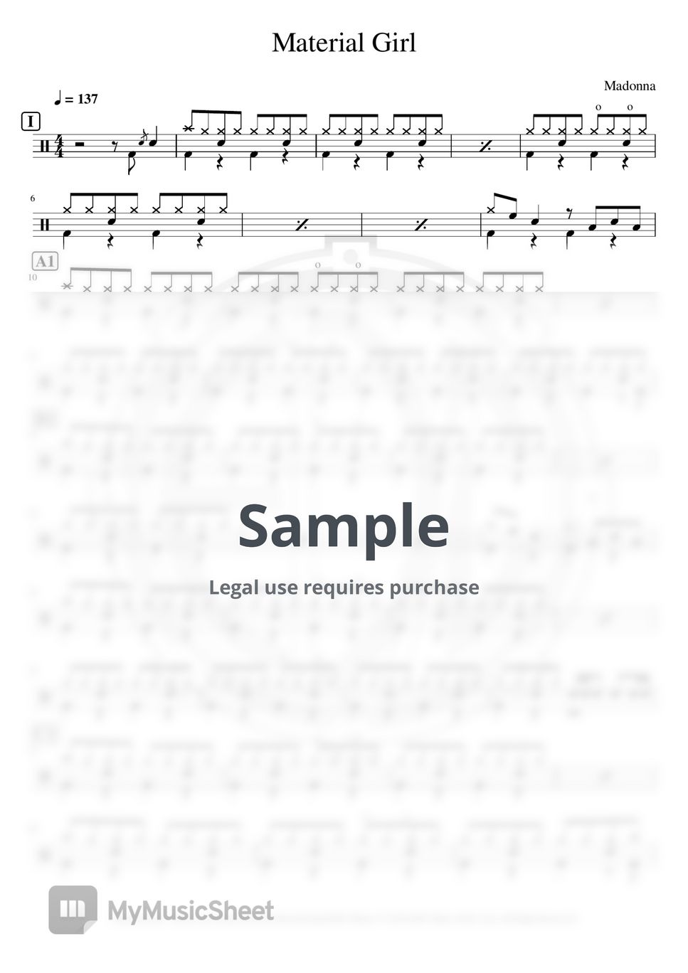 Madonna - Material Girl (Drum Score) by Edward Chan@EDC Music