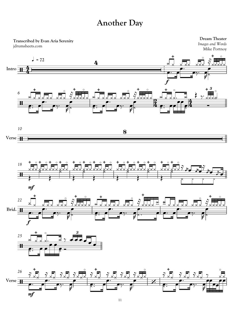 Dream Theater - Another Day by Jaslow Drum Sheets